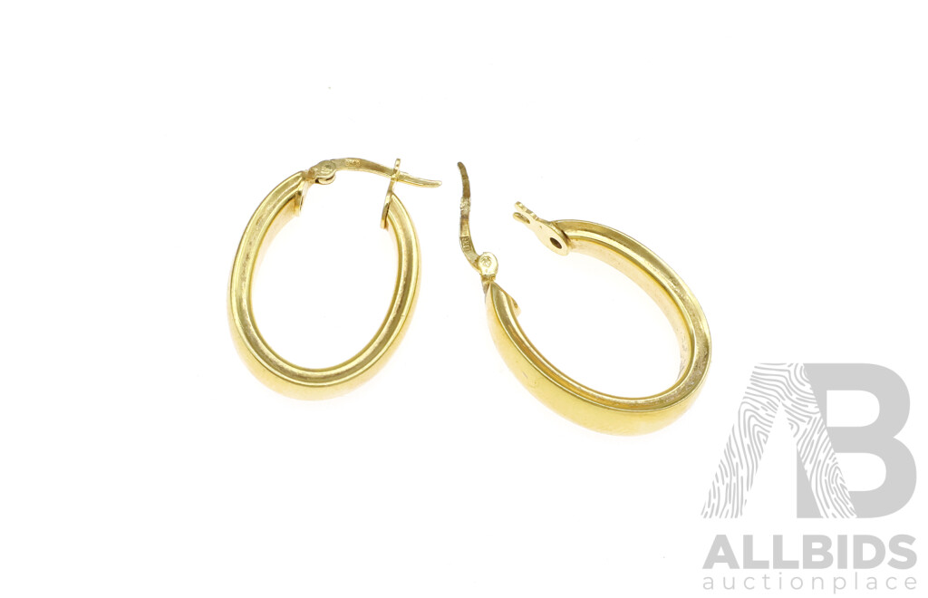 9ct Oval Hoop Earrings, 20mm Long, 2.06 Grams