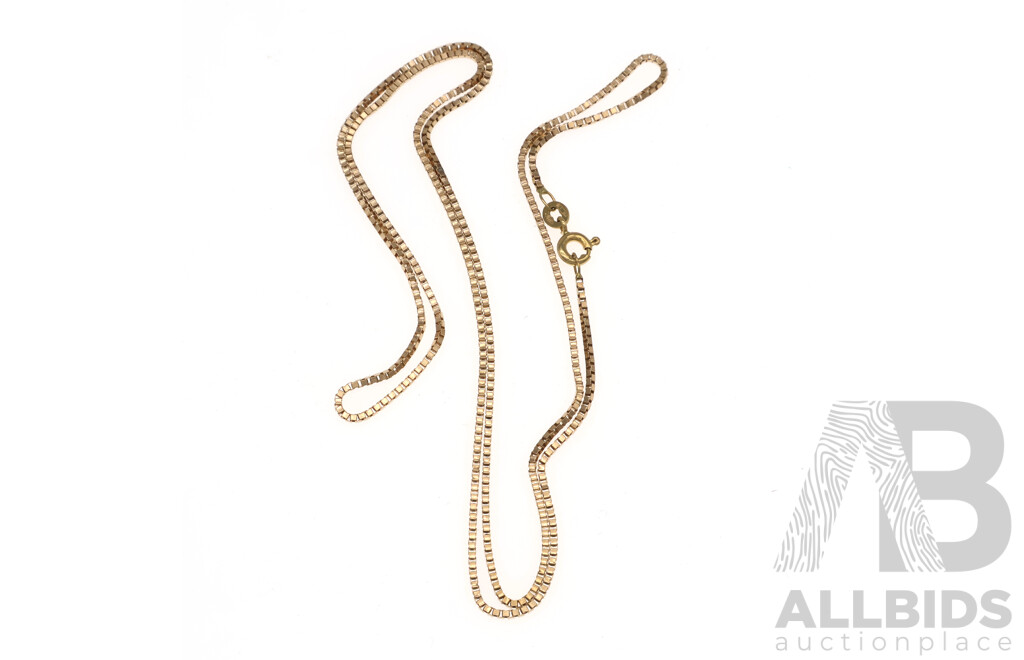 9ct Yellow Gold Box Chain, 58cm Long, 4.04 Grams