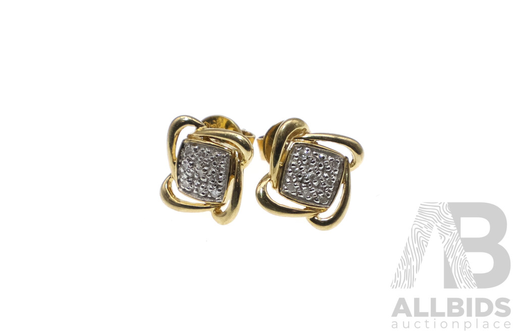 9ct Two Tone Diamond Cluster Stud Earrings, 8.7mm, 1.97 Grams