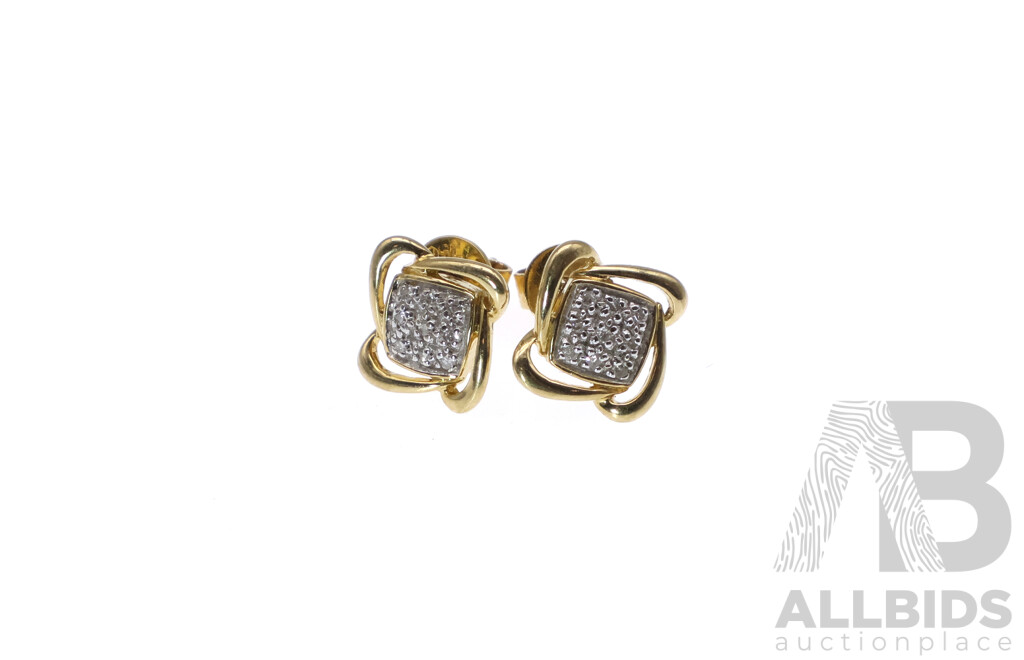 9ct Two Tone Diamond Cluster Stud Earrings, 8.7mm, 1.97 Grams