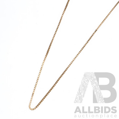 9ct Yellow Gold Box Chain, 58cm Long, 4.04 Grams