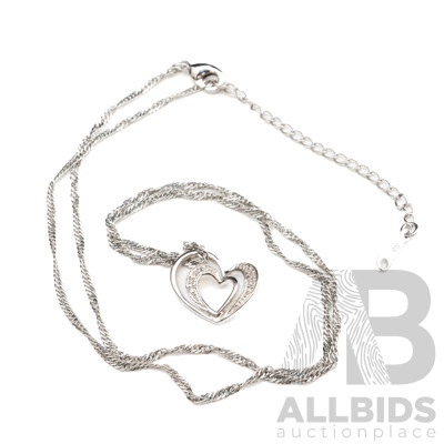 14ct White Gold Rope Twist Chain with 9ct White Gold Diamond Set Heart Pendant, TDW 0.03ct, 3.42 Grams