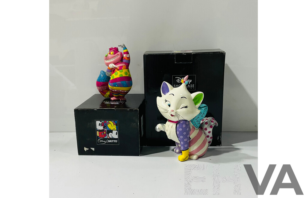 Pair of Disney Showcase Britto Figures Including Cheshire Cat and Marie