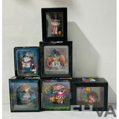 Collection of Six Disney Britto Figures Including Alice, Dumbo, the White Rabbit and More in Original Packaging
