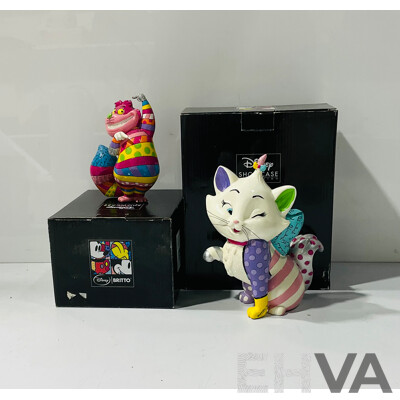 Pair of Disney Showcase Britto Figures Including Cheshire Cat and Marie