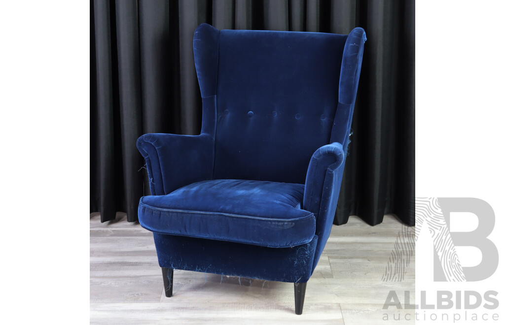 Over Sized Velour Upholstered Wing Back Armchair