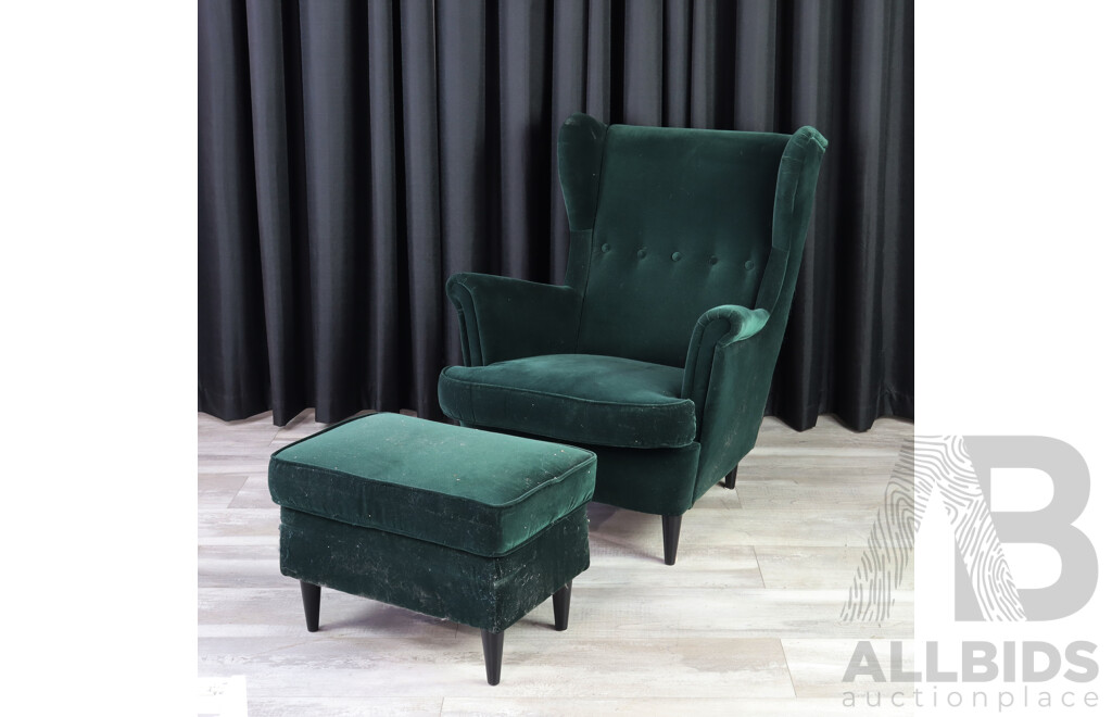 Oversized Velour Upholstered Wing Back Armchair