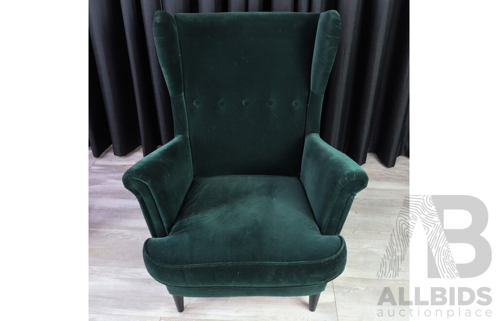 Oversized Velour Upholstered Wing Back Armchair