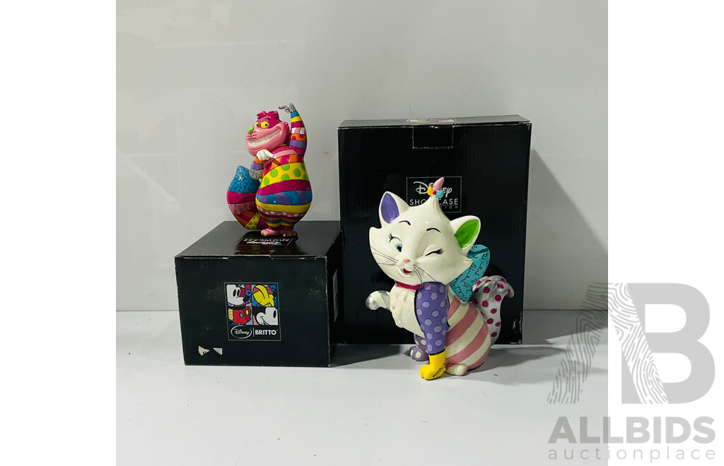 Pair of Disney Showcase Britto Figures Including Cheshire Cat and Marie