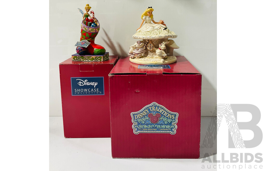 Pair of Disney Showcase Disney Traditions Figures Designed by Jim Shore Including “whimsy and Wonder” and “stocking Stuffer”