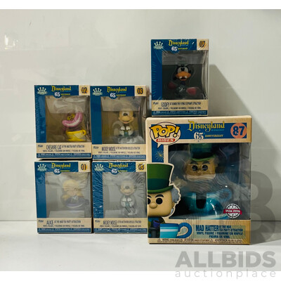 Collection of Disneyland Resorts 65th Anniversary Funko Pop Figures Including Three Funko Mini Figures