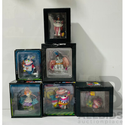 Collection of Six Disney Britto Figures Including Alice, Dumbo, the White Rabbit and More in Original Packaging
