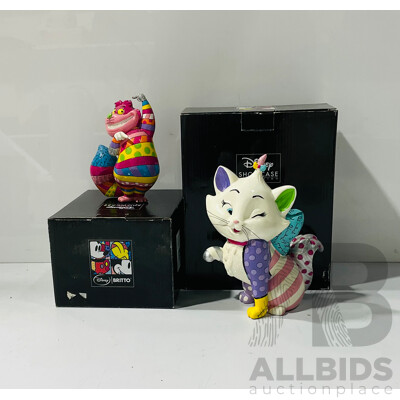 Pair of Disney Showcase Britto Figures Including Cheshire Cat and Marie