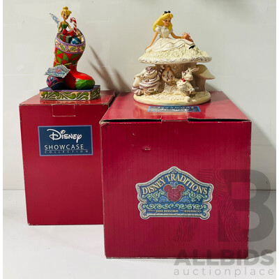 Pair of Disney Showcase Disney Traditions Figures Designed by Jim Shore Including “whimsy and Wonder” and “stocking Stuffer”