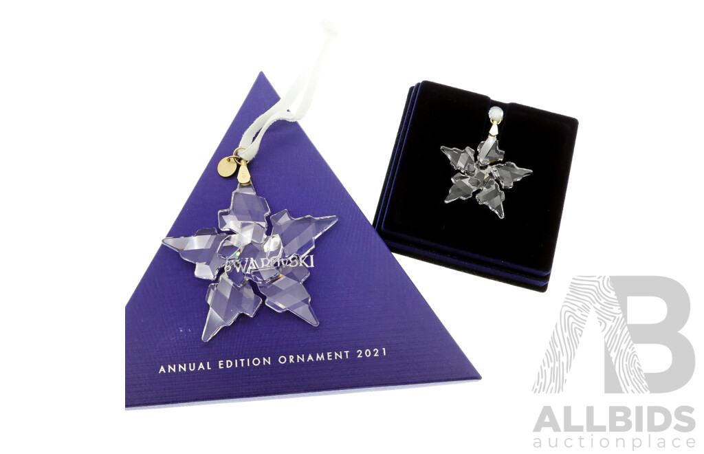 Two Swarovski Crystal Christmas Star Ornaments, New in Original Boxes