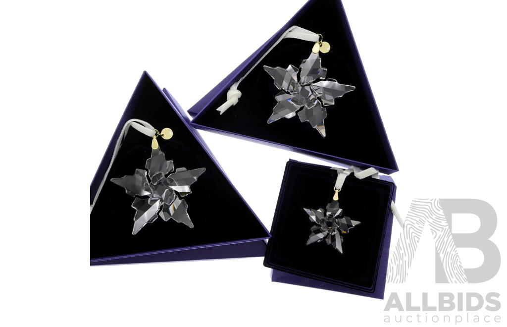 Three Swarovski Crystal Christmas Star Ornaments, New in Original Boxes