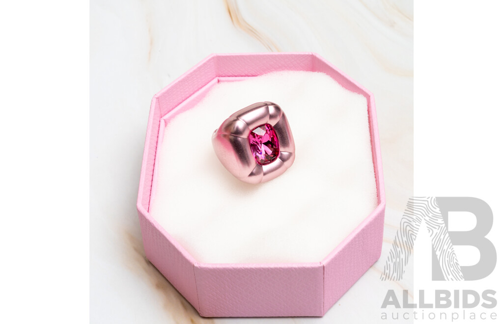 NEW - Swarovski Dulci Cocktail Ring with Cushion Cut Pink Crystal,  5601579, Size Q 1/2, with Swarovski Packaging