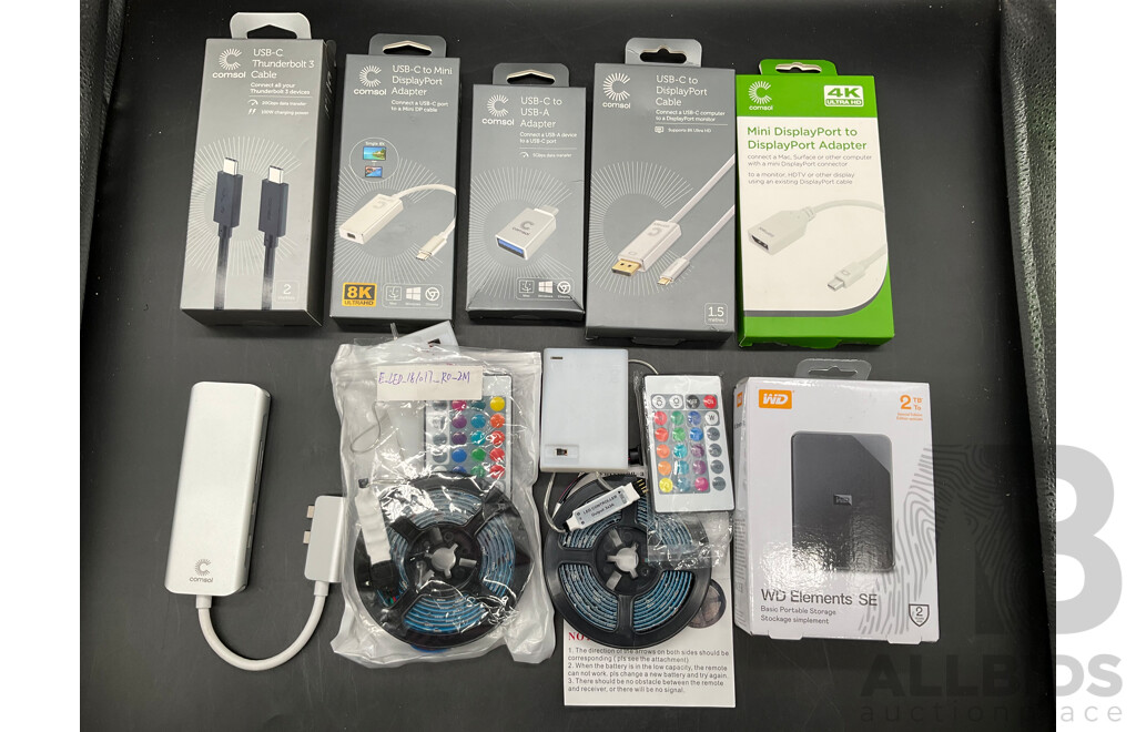 Assorted Cables, Light Strips and Portable Storage - Lot of 9