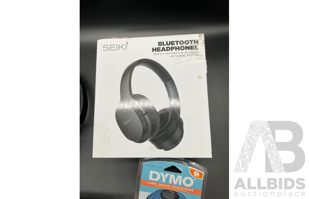 Assorted Useful Gadgets - Headphones, Dymo LetraTag and Homedics Massager - Lot of 4