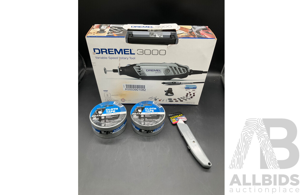 DREMEL 3000, Cloth Tape and Knife  - Lot of 4