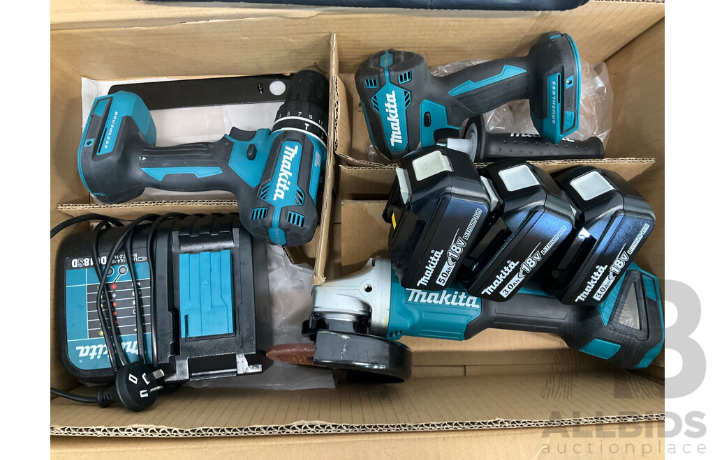 MAKITA BRUSHLESS 18v 3 Piece Combo Kit with 3x Batteries, Charger and Bag