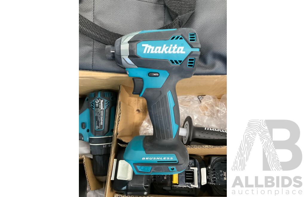 MAKITA BRUSHLESS 18v 3 Piece Combo Kit with 3x Batteries, Charger and Bag