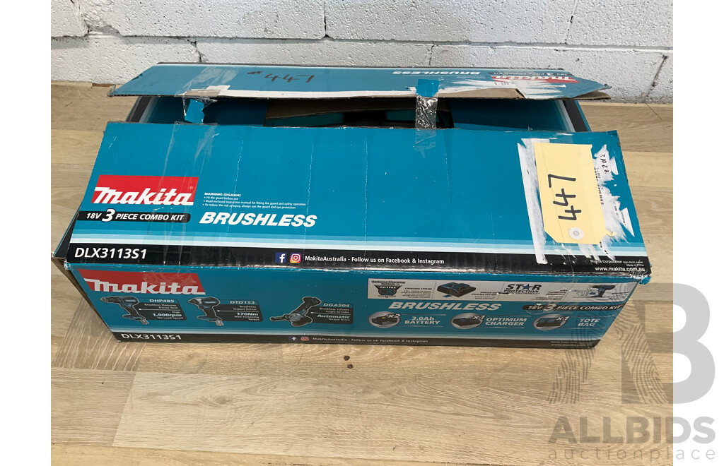 MAKITA BRUSHLESS 18v 3 Piece Combo Kit with 3x Batteries, Charger and Bag