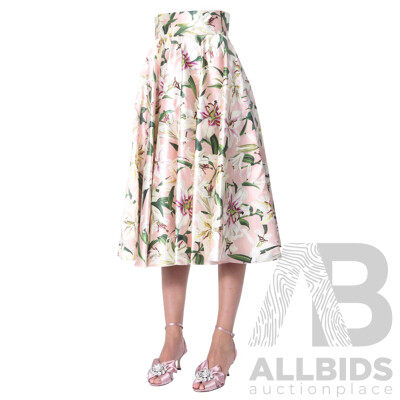 Shantung Midi Skirt in Lily Print Size 38 Branded Dolce & Gabbana