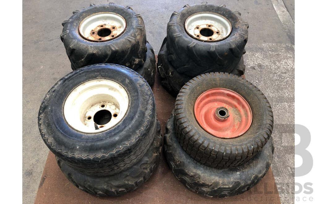 Dingo Mini Digger and Wheel Barrow Wheels Rims and Tyres - Lot of Eight