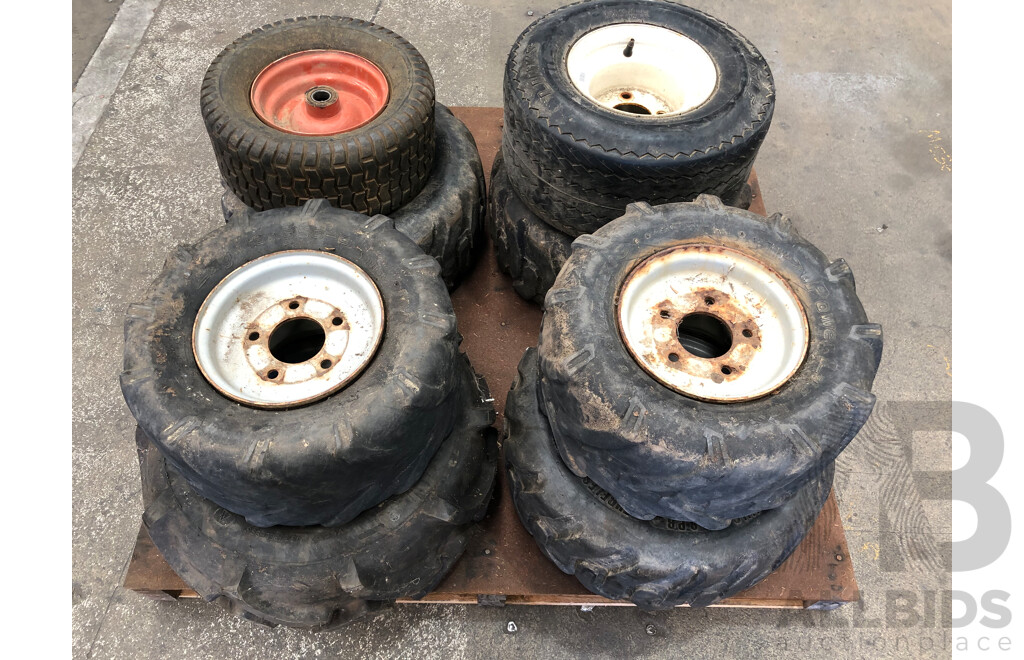 Dingo Mini Digger and Wheel Barrow Wheels Rims and Tyres - Lot of Eight