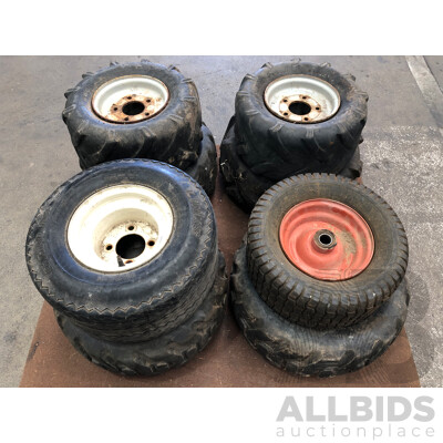 Dingo Mini Digger and Wheel Barrow Wheels Rims and Tyres - Lot of Eight