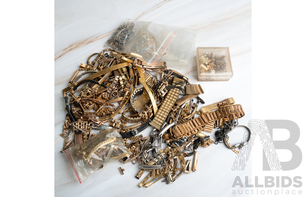 Collection of Vintage Rolled Gold and Gold/silver Tone Ladies Watch Bands and Spare Links & Parts, 445 Grams