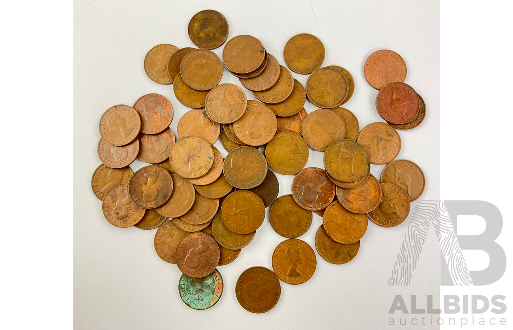 Collection of Australian KGVI and QE2 Pennies, Examples From 1938 to 1964 - Approximately 65 Coins