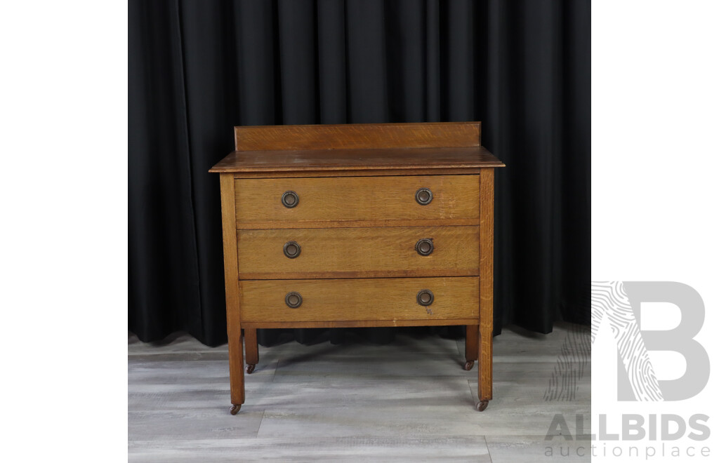 Antique Oak Elevated Chest of Three Drawers