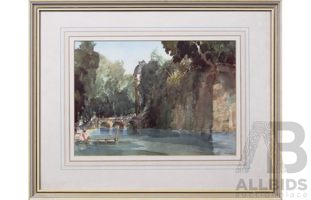 William Russell Flint, (Scottish, 1880-1969), Marchesa's Boathouse & Water Gardens Chateauneuf-Sur-Loire, Fine Vintage Copies of Original Watercolours, 43.5 x 55cm (frames) (2)