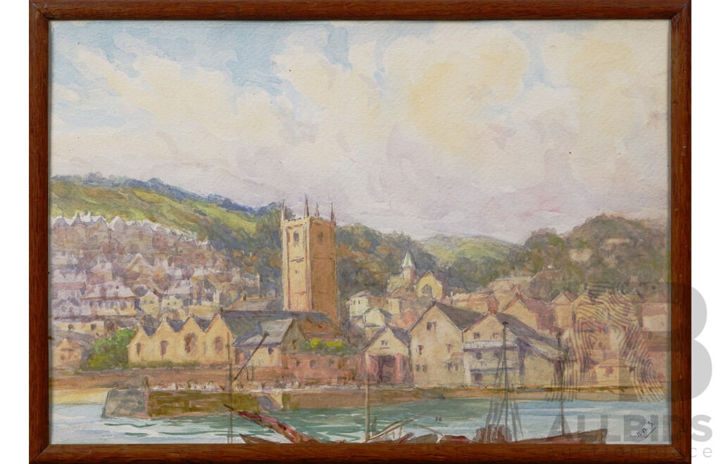 Hilda Mary Sides, (British, 1871-1950), Harbour, St. Ives, Unfinished Sketch and Watercolour by H.M.Sides, (^c1926), 27 x 38 cm (frame)