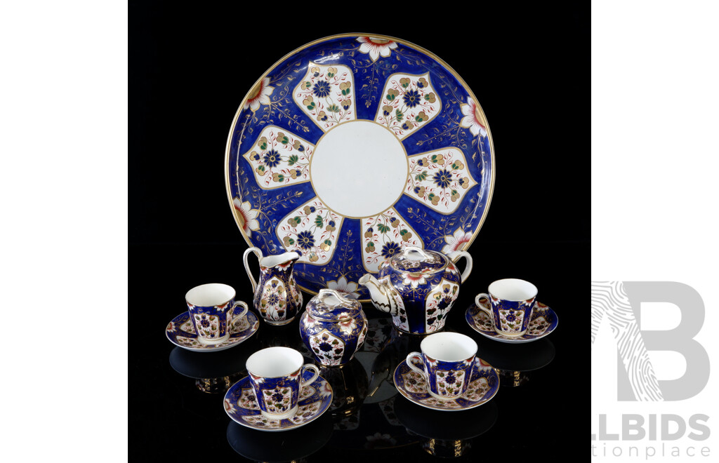 Antique English James Fenton Hand Painted 12 Piece Porcelain Tea Set in Imari Pattern