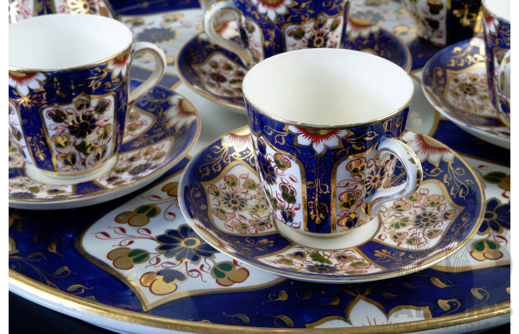 Antique English James Fenton Hand Painted 12 Piece Porcelain Tea Set in Imari Pattern