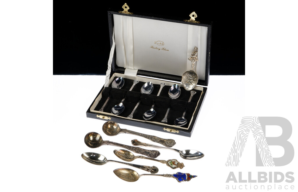 Collection Sterling & 830 Silver Flatware Items Including Set Six Rodd Teaspoons in Original Case and More