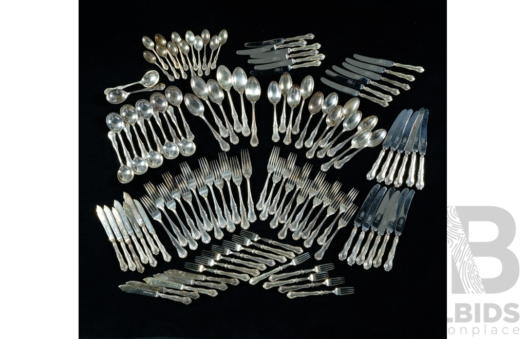 Vintage Mappin & Webb Silver Plate 114 Piece Flatware Service in Kings Pattern