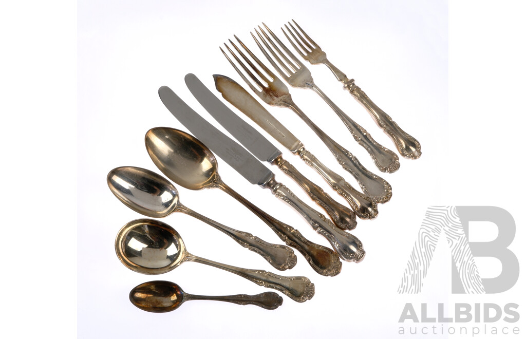 Vintage Mappin & Webb Silver Plate 114 Piece Flatware Service in Kings Pattern