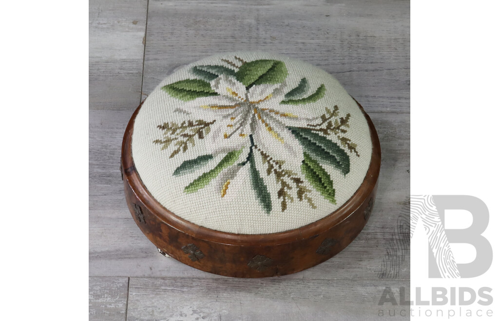 Early Victorian Bur Walnut Needlepoint Footstool