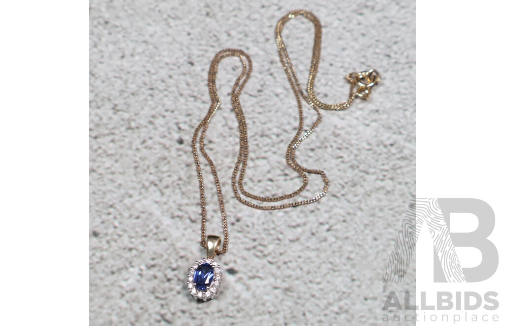 Michael Hill Jewellers 10ct Diamond & Created Sapphire Pendant, 0.89 Grams on GP 925 Curb Link Chain, 45cm