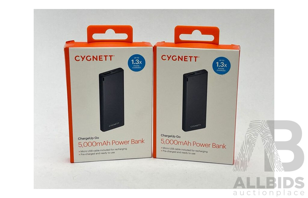 Cygnett 5000mAh Power Banks - Lot of 2 - Brand New