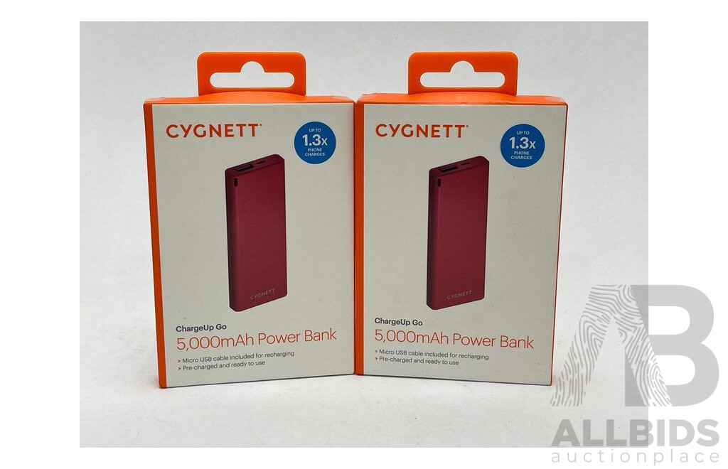 Cygnett 5000mAh Power Banks - Lot of 2 - Brand New