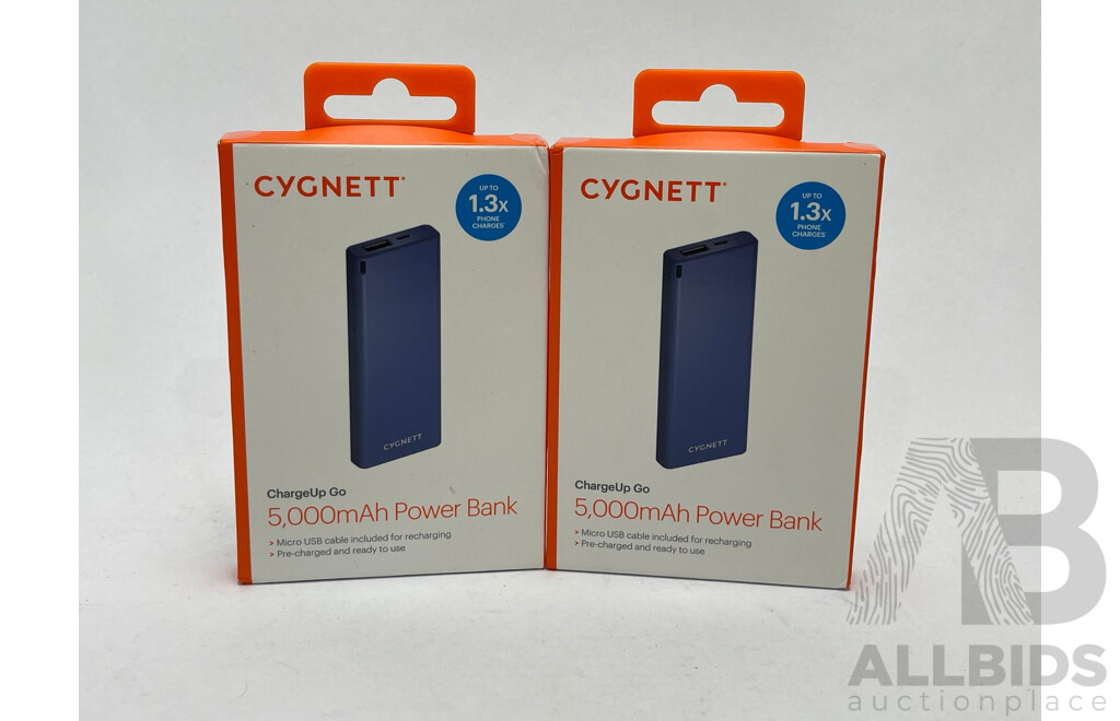 Cygnett 5000mAh Power Banks - Lot of 2 - Brand New