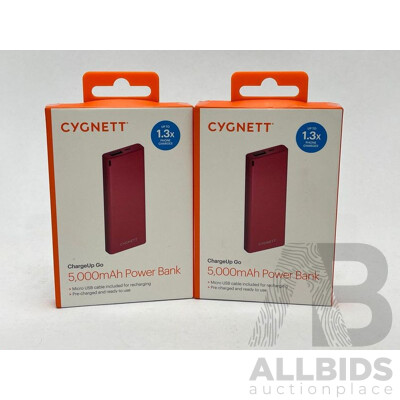 Cygnett 5000mAh Power Banks - Lot of 2 - Brand New