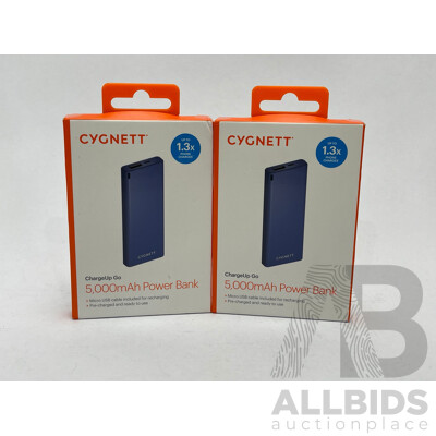 Cygnett 5000mAh Power Banks - Lot of 2 - Brand New