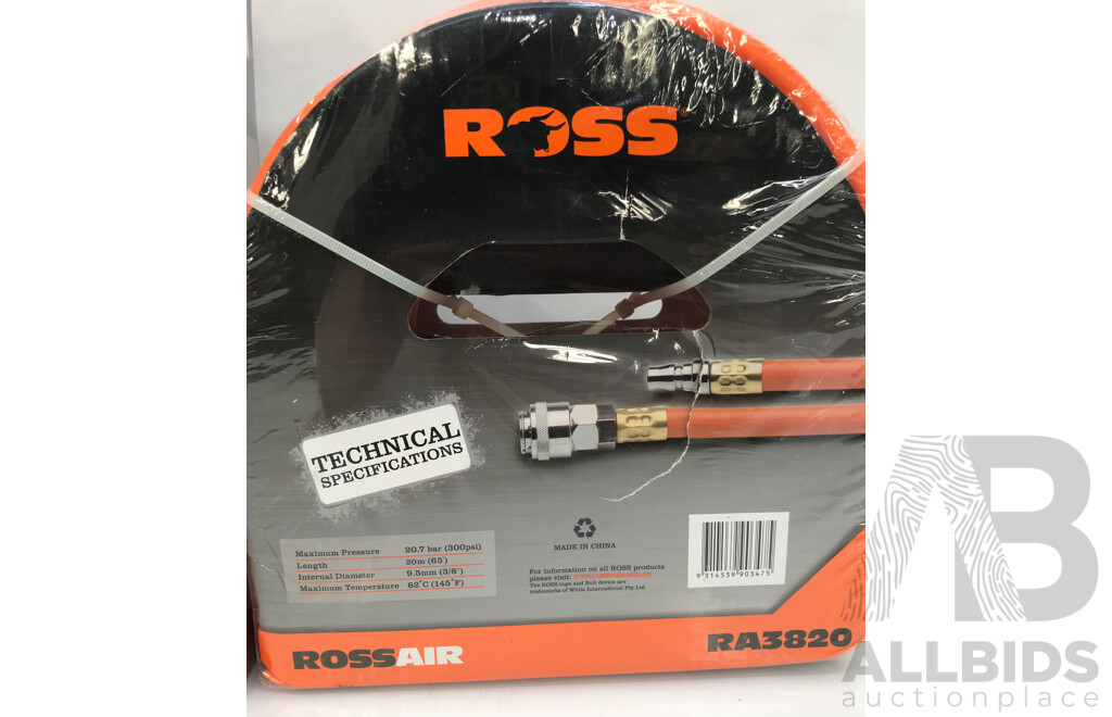 Ross 3 Piece Professional Spray Gun Kit and 20 Metre Air Hose - Lot of 2