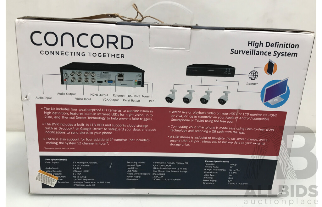 Concord 8 Channel DVR Kit with 4 HD Cameras